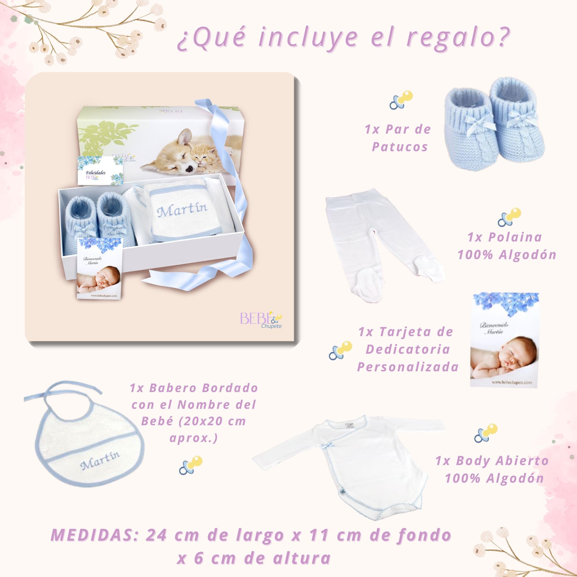 BEBÉCHUPETE Regalos bebes recien nacidos originales (Talla 0 a 3 meses) - Cosas para bebes recien nacidos - Regalo bebe recien nacido niña - Recien nacido niño - Canastilla bebe - Cestas bebe (Azul)