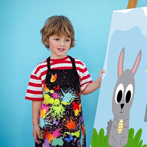 Miniatura 3 de ASPMIZ Delantal de artista para niños pequeños, delantal de cocina impermeable con bolsillos, delantal colorido con tirantes ajustables, delantal