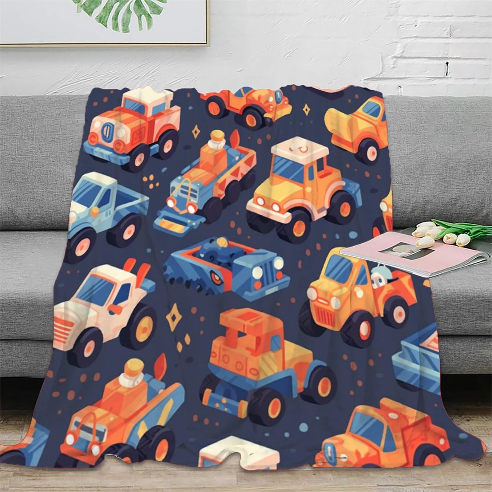 Toy Truck 3D Cartoon Anime Printed Throw Cartoon Blanket for Gifts for Girls Boys All Seasons Super Soft Cozy Plush Throws Blanket for Couch Sofa Bed Office 60x80inch(150x200cm)
