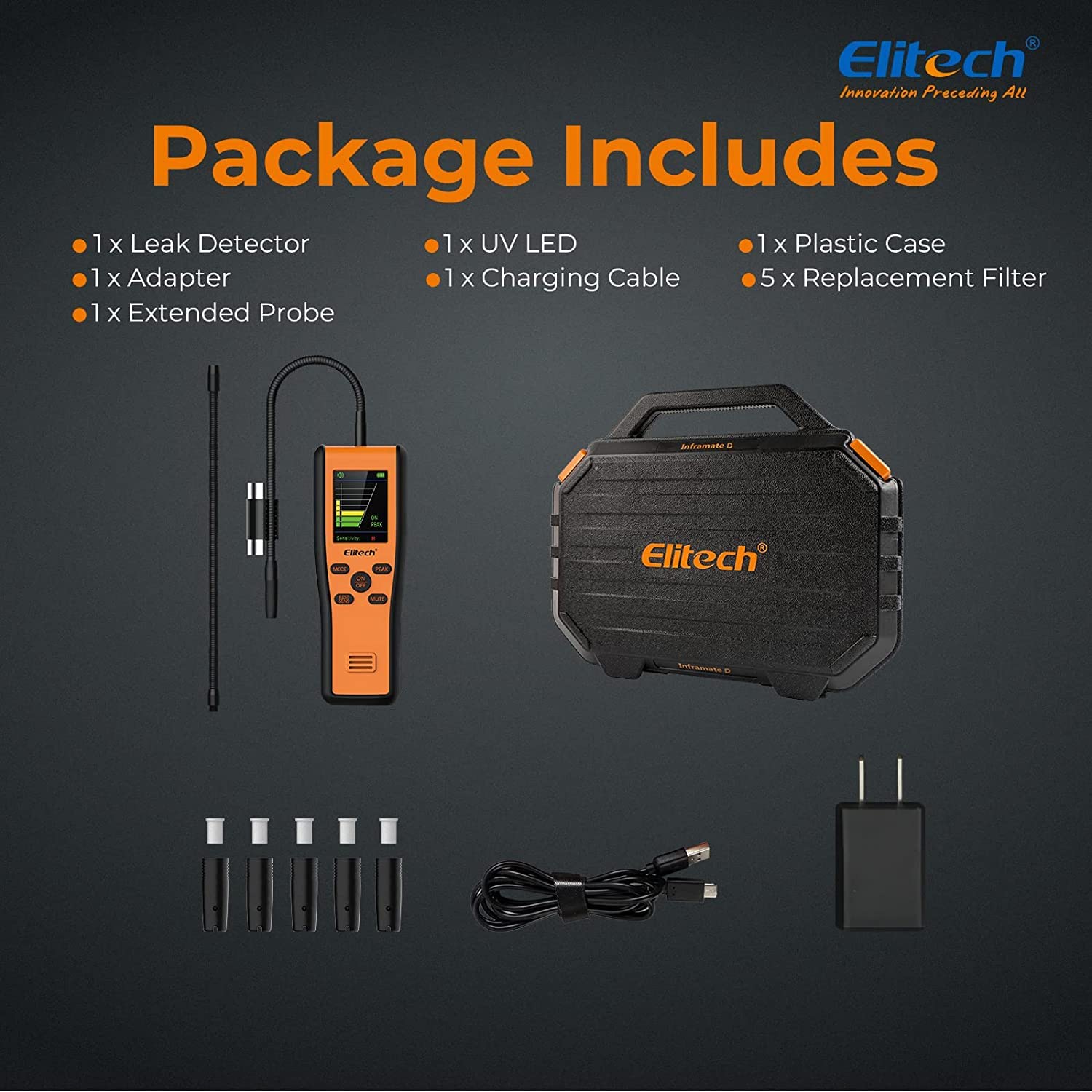 Detector de Fugas de refrigerante Elitech IR-200 2 en 1 Probador de Alta sensibilidad con Sensor Dual de diodo infrarrojo y calentado Vida útil de 10 años