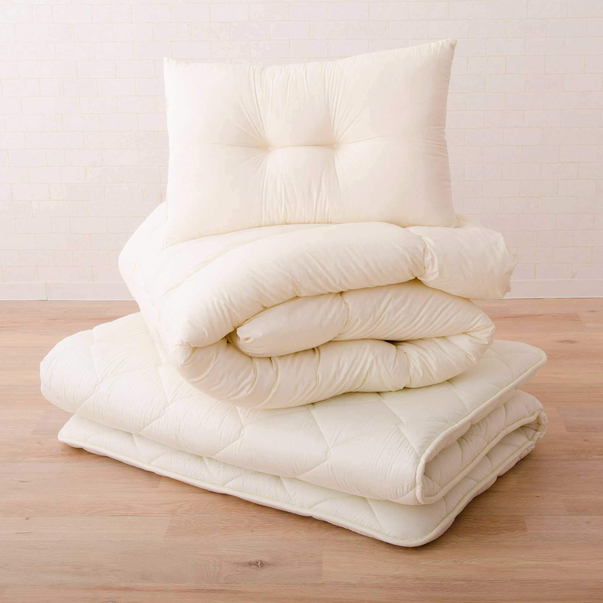 Japanese Futon Mattress Set (Mattress, Comforter & Pillow) CLASSE Full Made in Japan, Foldable Floor Sleeping Bed Tatami Mat