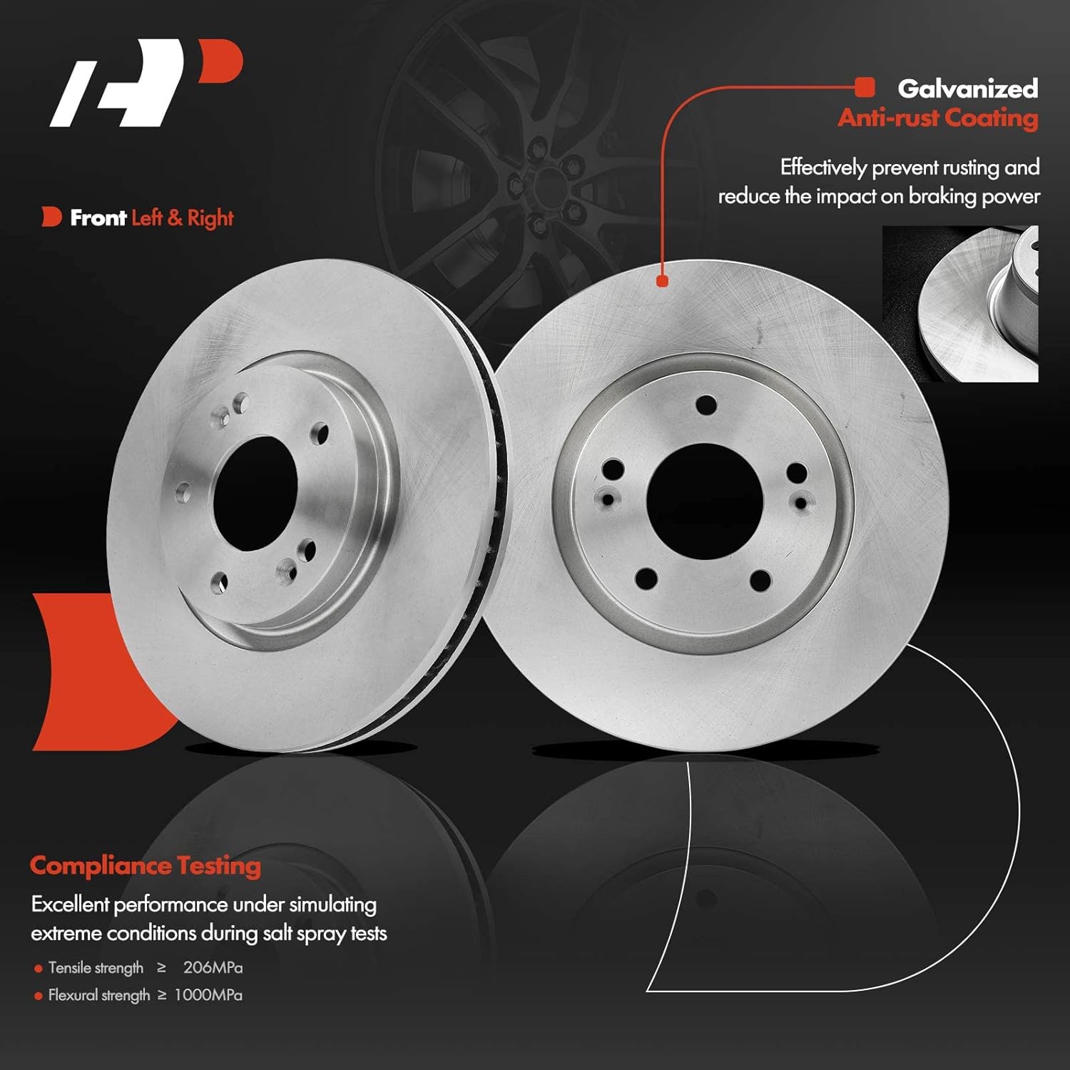 A-Premium 11.73 inch (298mm) Front Vented Disc Brake Rotors + Ceramic Pads Kit Compatible with Hyundai Models - Santa Fe 2007 2008 2009, 6-PC Set