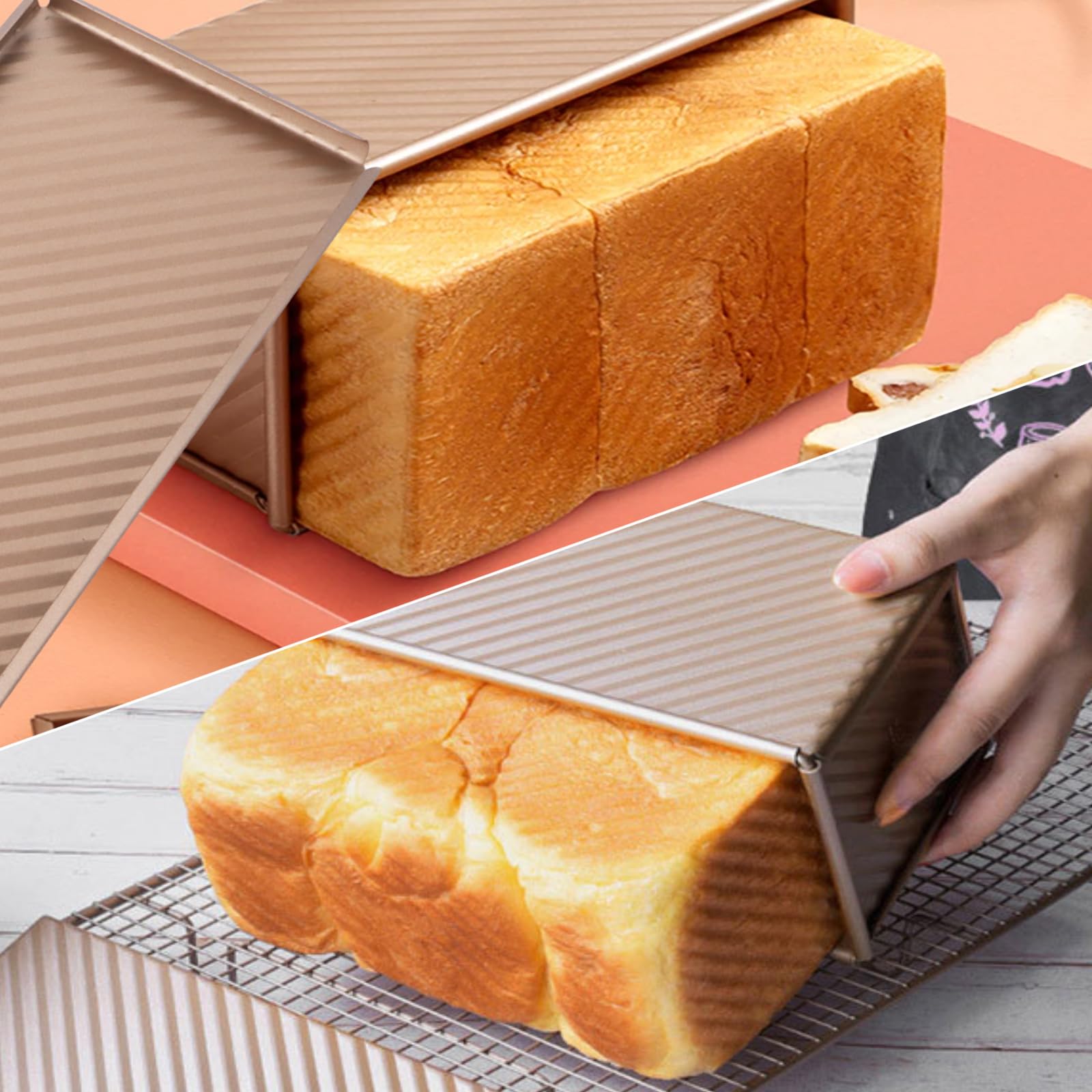 Moule Pain de Mie avec Couvercle, 1000g Moule à Pain de Mie en Acier au Carbone, Anti-adhésif, avec Trous d'Aération pour Toasts, 32x12x11,5cm