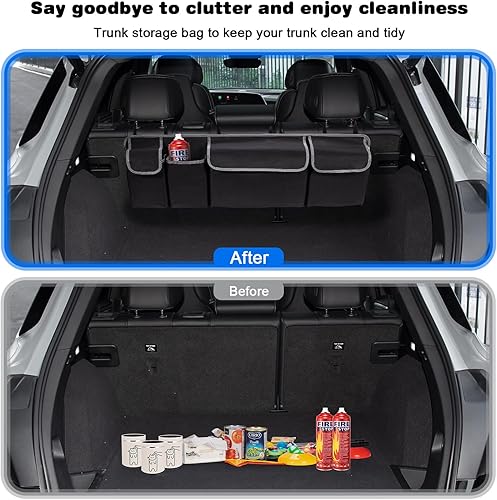 Miniatura 3 de Organizador y almacenamiento para maletero de automóvil, organizadores de respaldo de asiento, bolsa de almacenamiento plegable con 4 bolsillos,