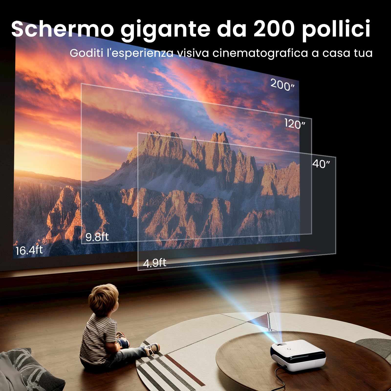 Mini proiettore HAPPRUN H1 Full HD con Bluetooth – proiettore nativo 1080P portatile da esterno con altoparlante, compatibile con smartphone, HDMI, USB, AV, TV Stick, PS5 per home theater, camera da
