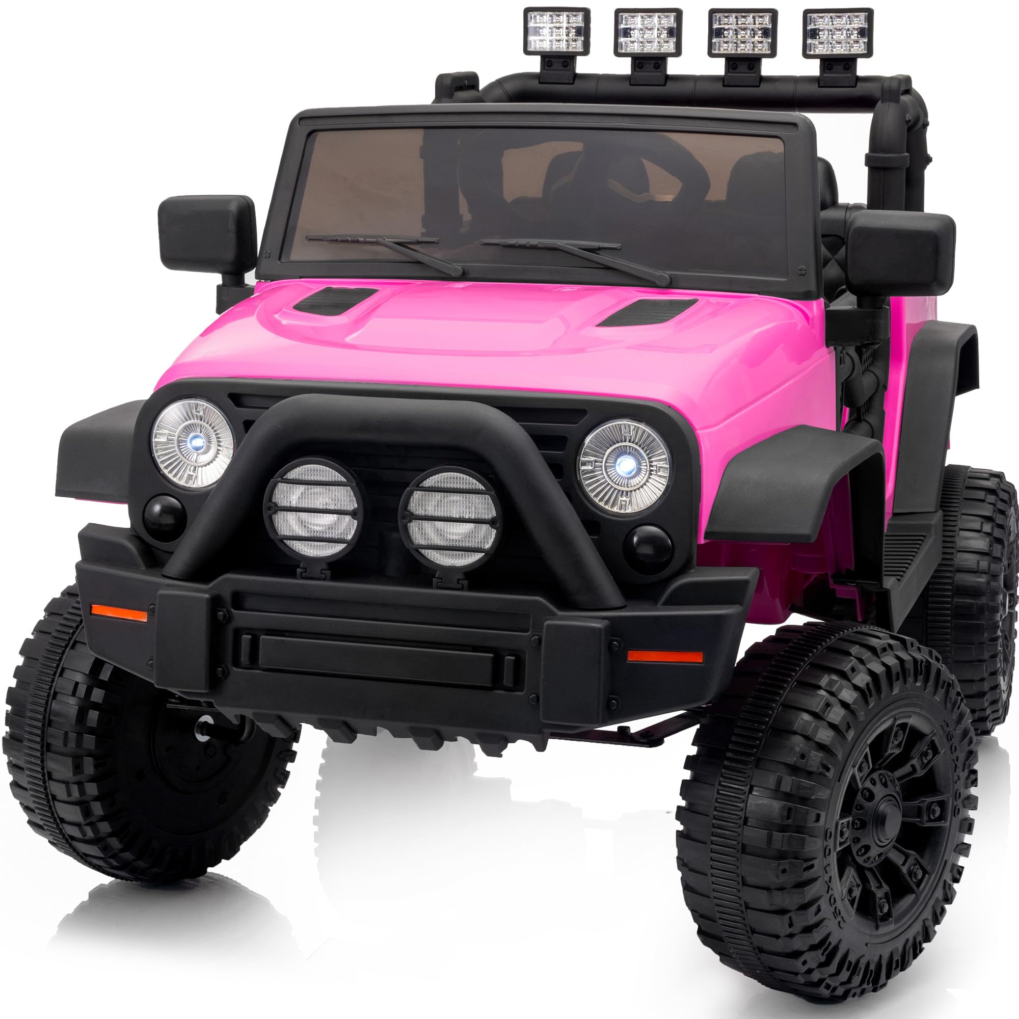 Outfunny Kids Ride on Car Toy, 12V Electric Car for Kids with Remote Control, LED Light - Hot Pink