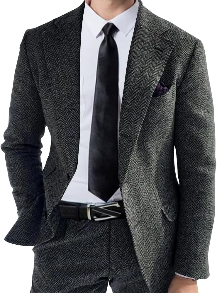 Men's 3 Piece Suit for Winter Wedding Formal Groom Tweed Wool Tuxedo Blazer Vest Pants