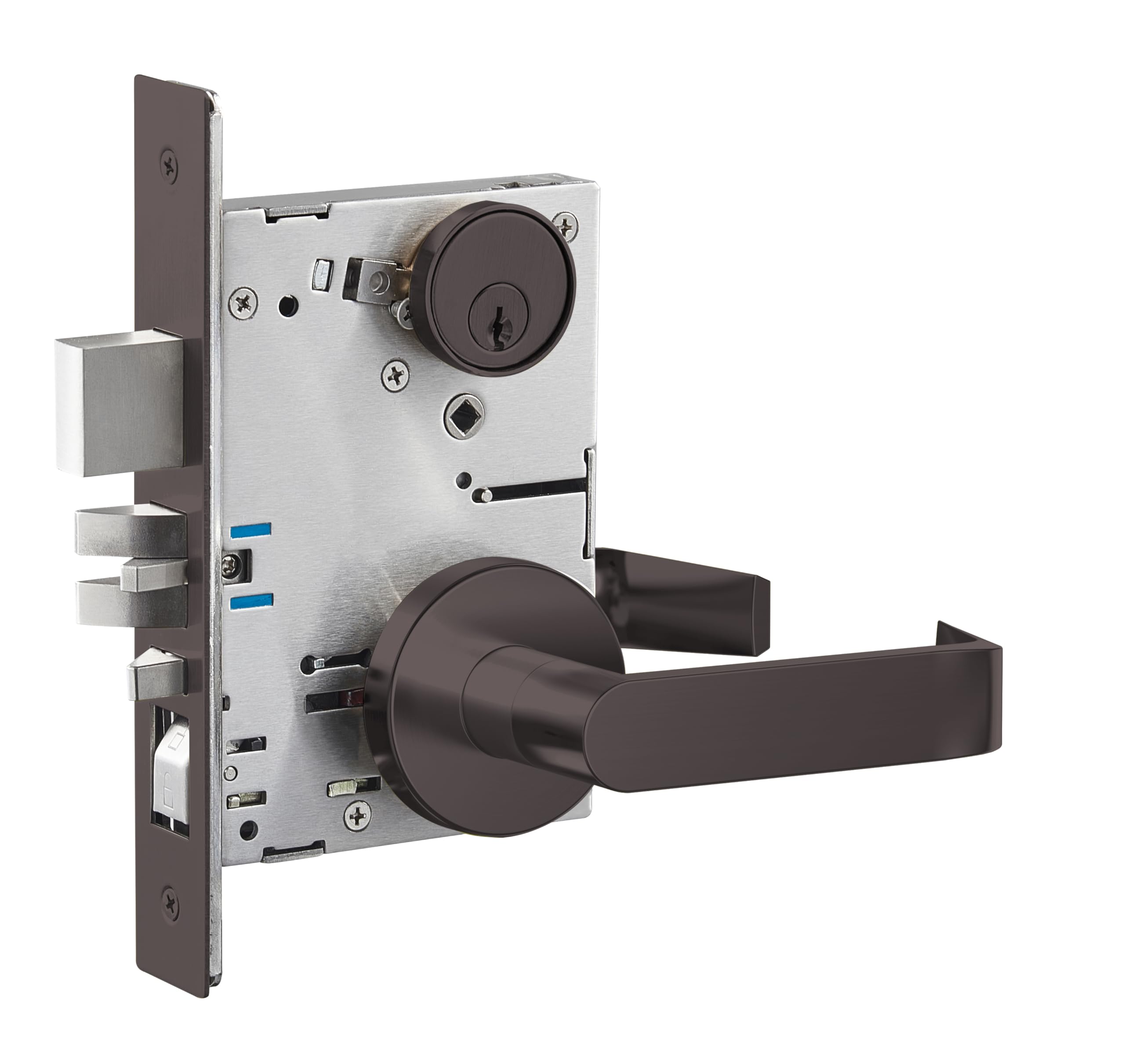 SUMBIN Commercial/Residential Mortise Lockset Heavy Duty Door Lever Lock Non-Handed Grade 1 - Rose Only Keyed Lever Lockset, UL CUL & ADA Office Front Door Matt Bronze Finish