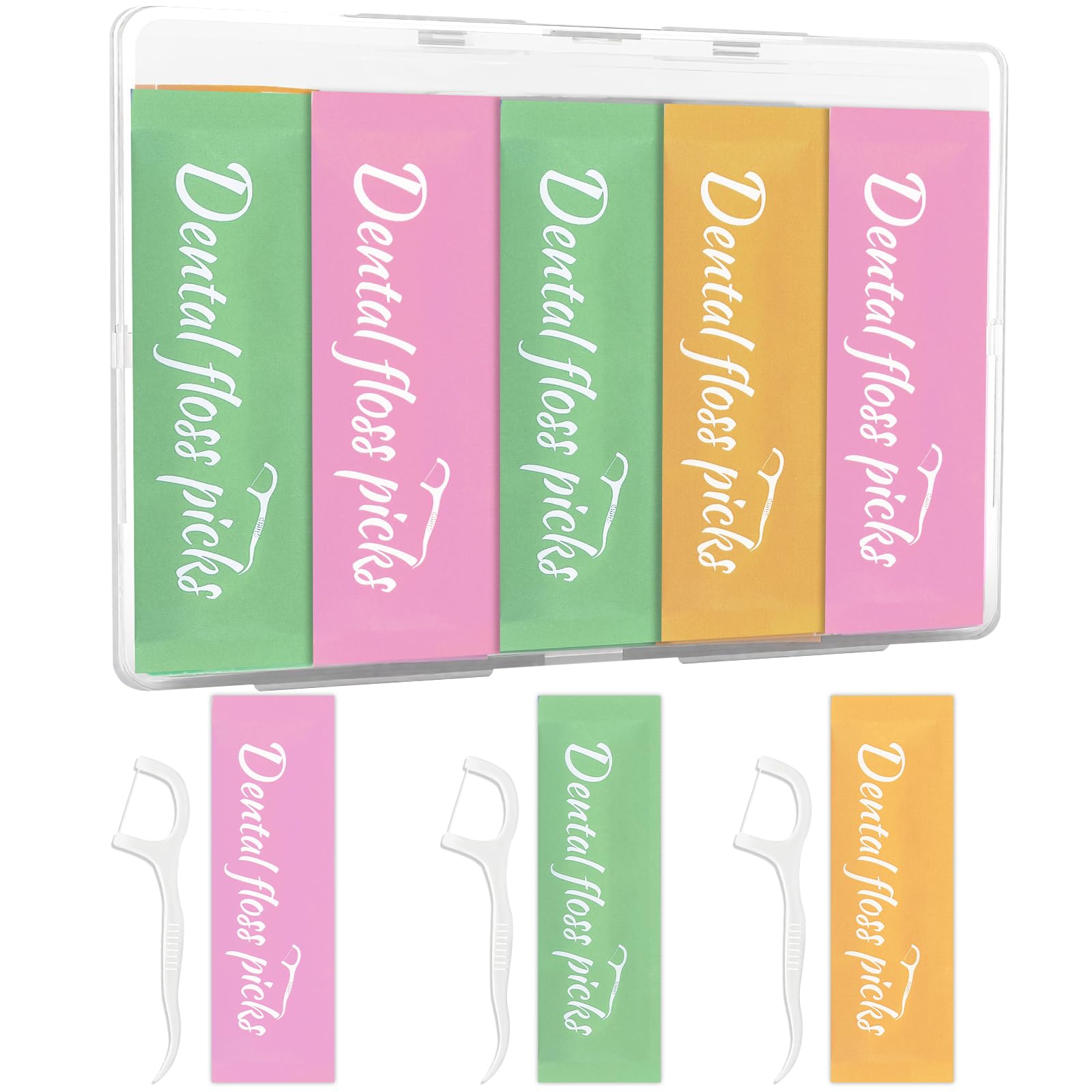 50 Count Individually Wrapped Dental Floss Picks Toothpicks Floss Picks Travel Disposable Floss with Case for Kids Adults