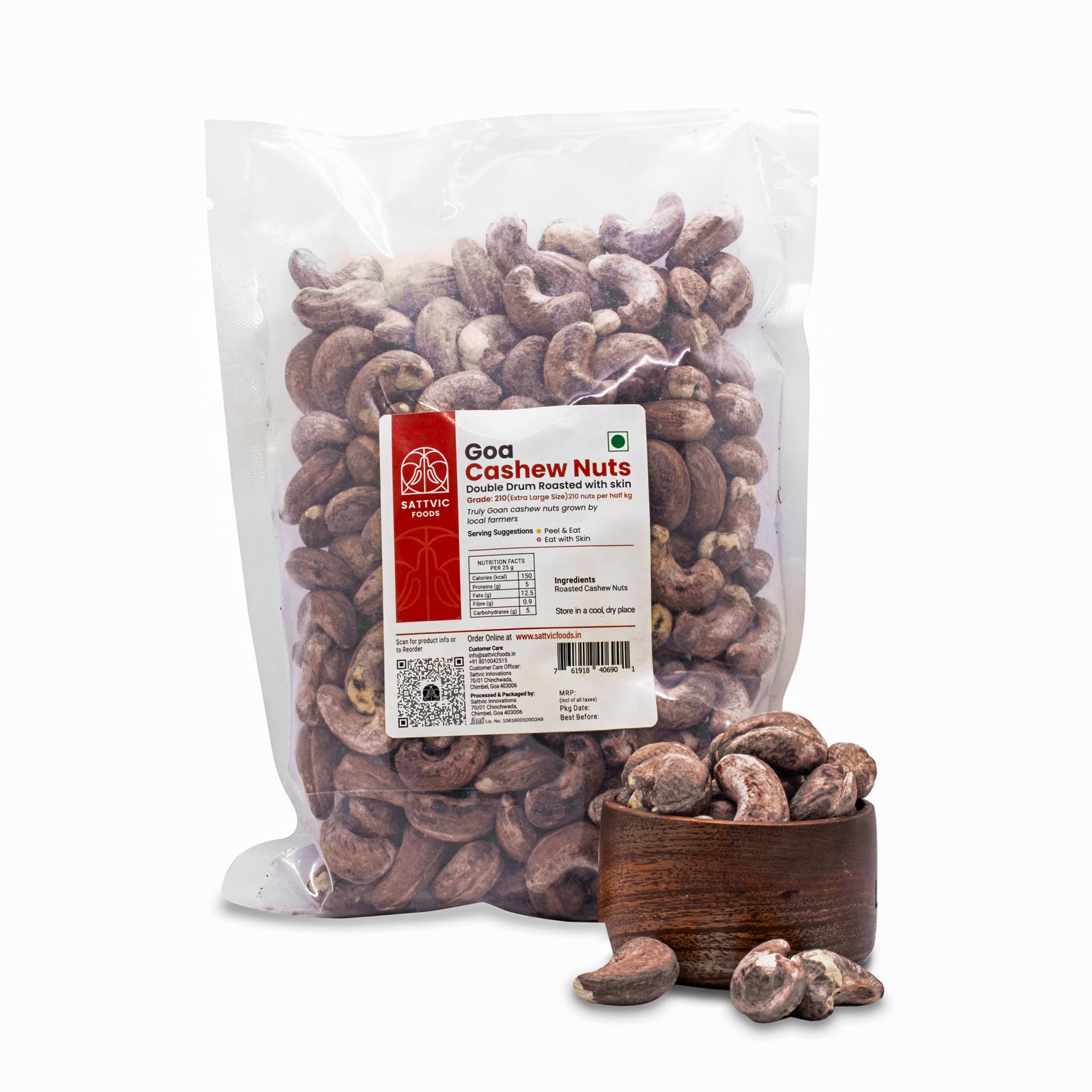 Sattvic Foods Double Drum Roasted Cashew Nuts (500 g) | W210 - Extra Large, Goan, Unsalted Cashews with Skin | Vegan, Nutrient-Rich, Antioxidants & Non-GMO | Ideal for Snacking, Cooking & Garnishing (B089KN1JCM) Amazon Price History, Amazon Price Tracker