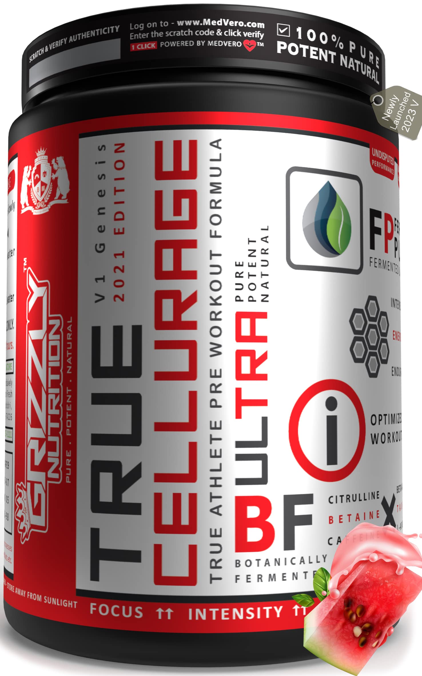 Grizzly Nutrition, True Cellurage, Pre Workout Powder, upto 65 Servings, citrulline, beta alanine, caffeine +13 performance boosters,160 grams (Watermelon Brasilia) (B0986THMVC) Amazon Price History, Amazon Price Tracker