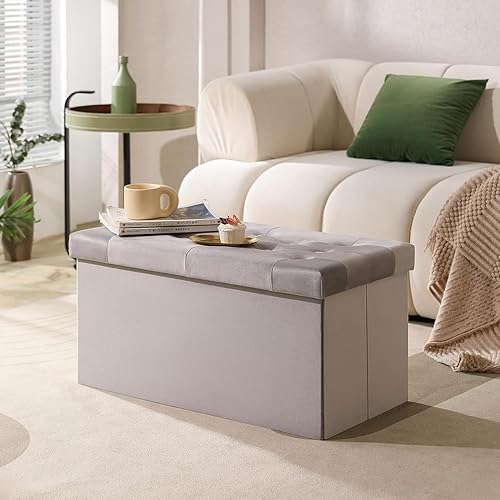 Miniatura 22 de PRANDOM Otomana con almacenamiento [1 unidad] Taburete cuadrado pequeño de terciopelo plegable con tapa para sala de estar, dormitorio, mesa de