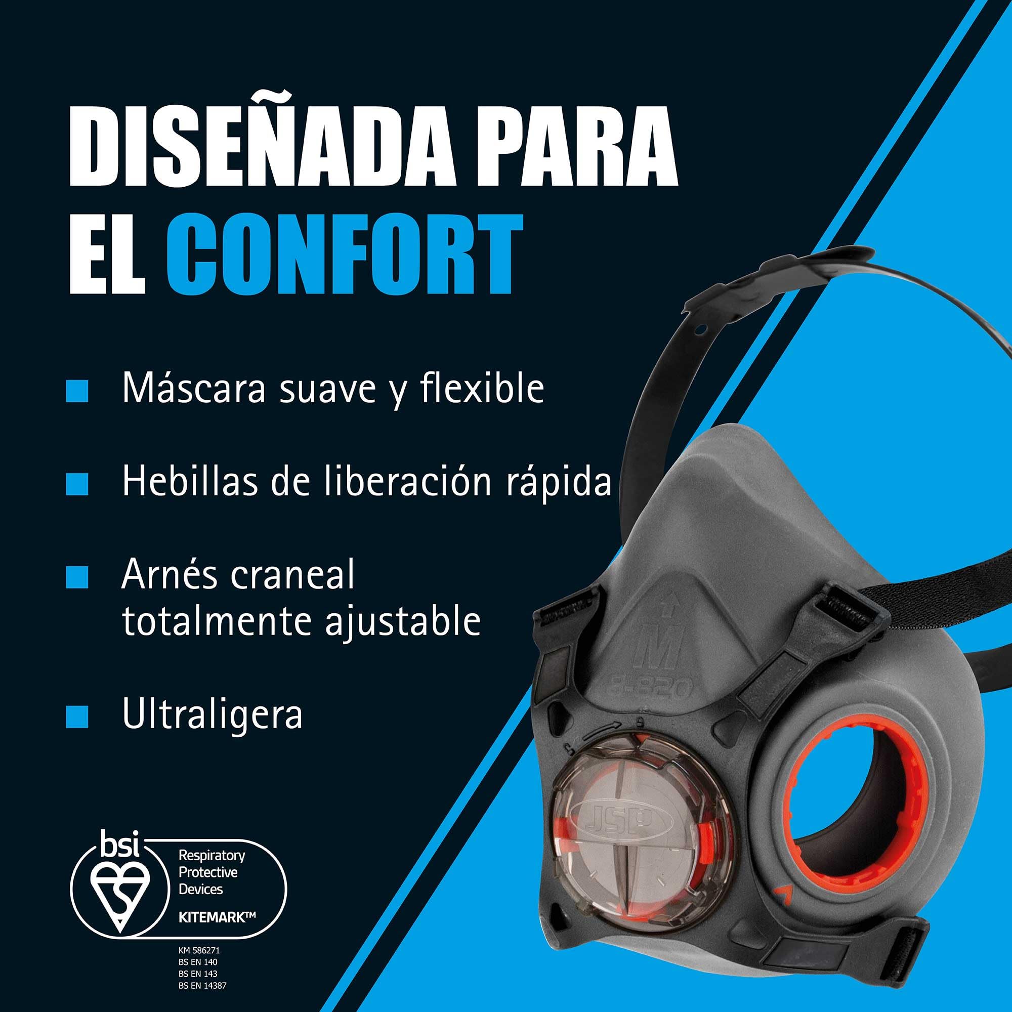 JSP FORCE 8 Semimáscara Respirador Reutilizable Filtros PressToCheck A2P3 | Protección pintura, disolventes, pesticidas, colas y polvo. Bricolaje e industria. UK. EN 140 & EN 14387.