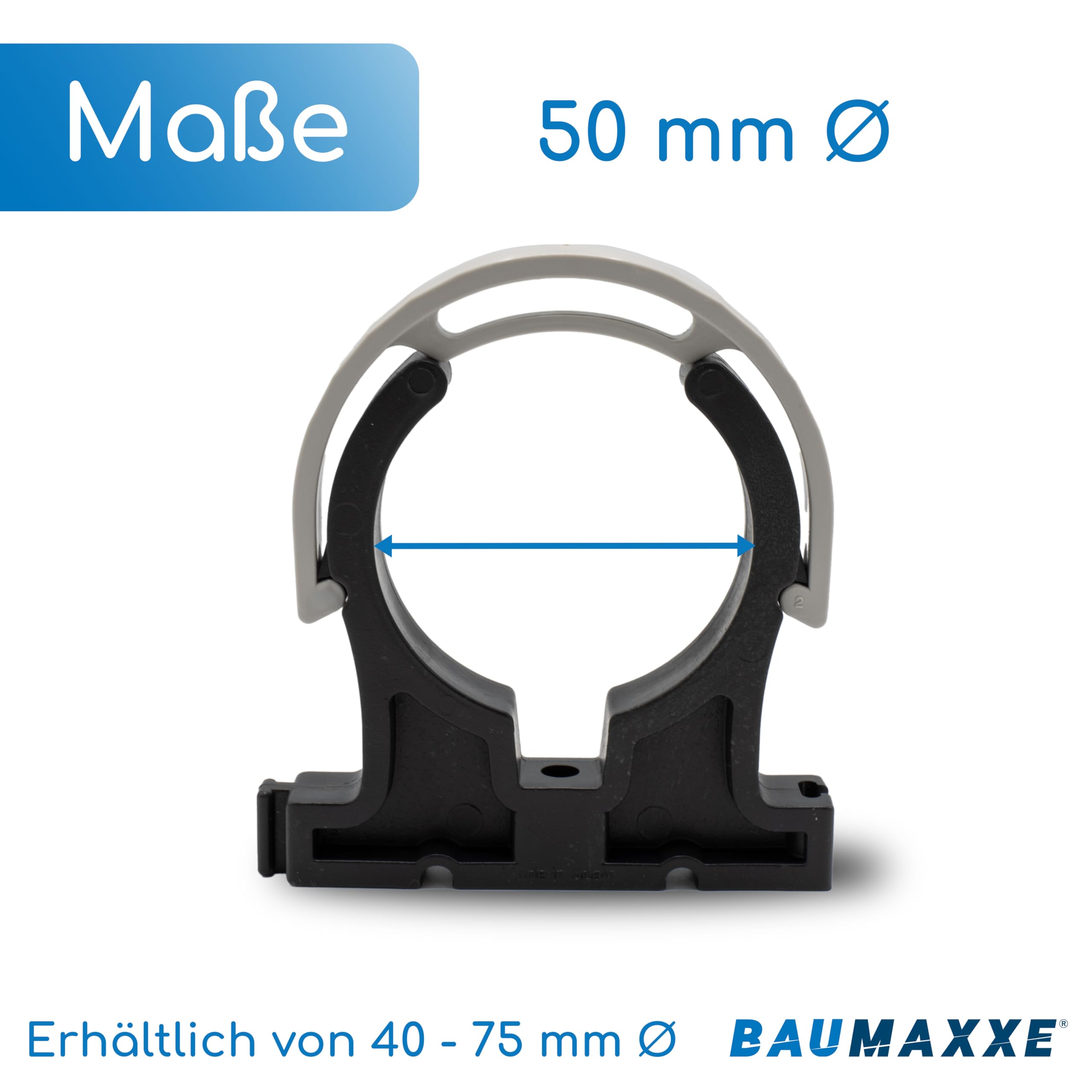 10x PVC Rohrschellen 50mm I Rohrklemme mit Verschlussbügel und Schraubloch I Rohr Klemmschelle Kunststoff schwarz I Für Pool Verrohrung Druck und Saugleitung I bm048