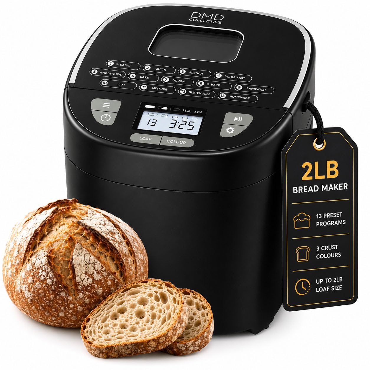 DMD Collective - 17-in-1 Bread Maker, 2lb Breadmaker, Gluten Free Mode