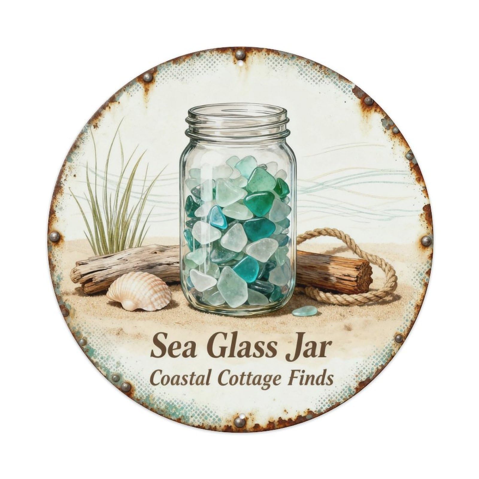 Sea Glass Jar Metal Tin Sign Plaque