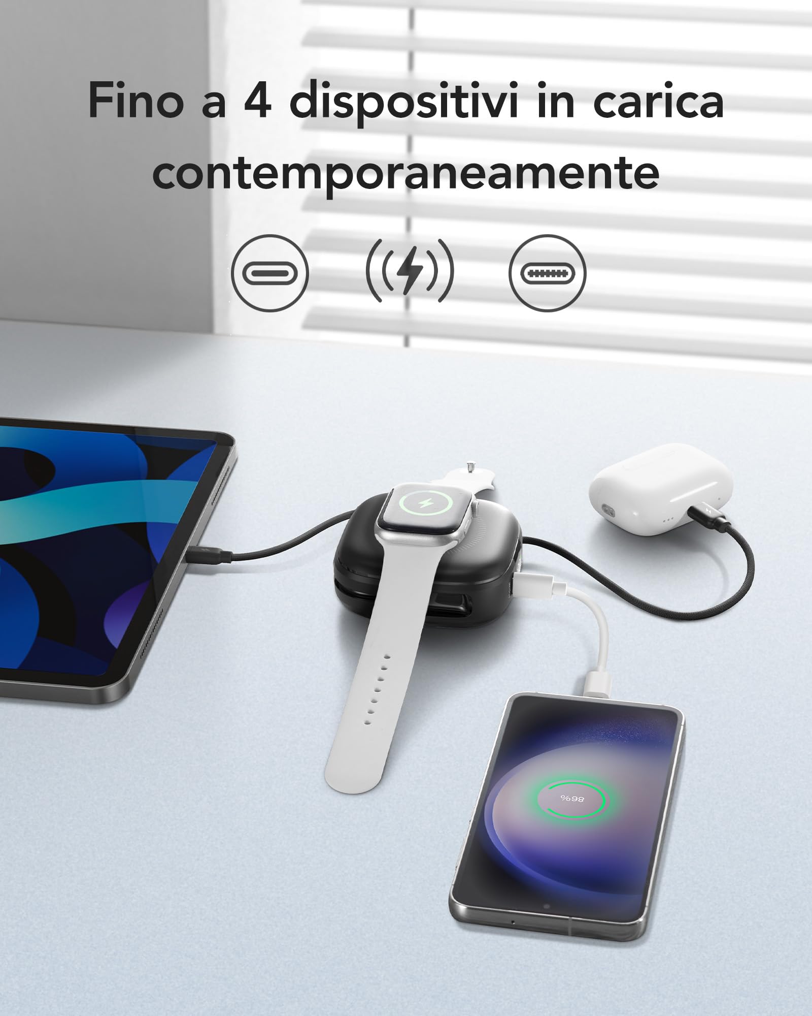 Charmast Power Bank Magnetico 10000mAh con Cavi Integrati, Mini Powerbank Wireless Carica Rapida 20W PD USB C, Display LED Batteria Esterna Compatibile con iPhone Apple Watch iPad
