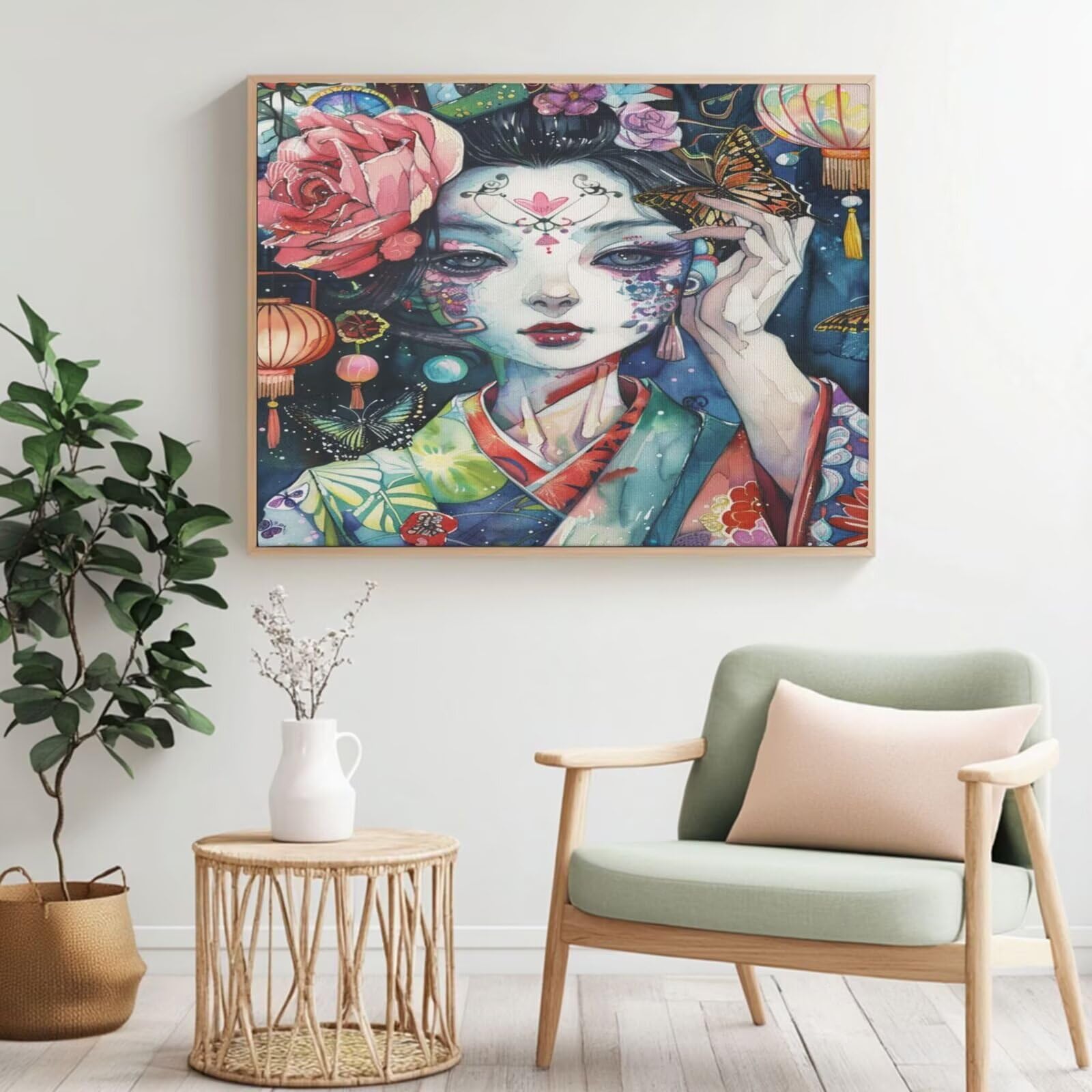 Kit per pittura con numeri per adulti, Giappone, pittura a olio per la decorazione della parete, 105 x 80 cm, con numeri per principianti, pittura acrilica numero con 6 pennelli, pittura ad olio