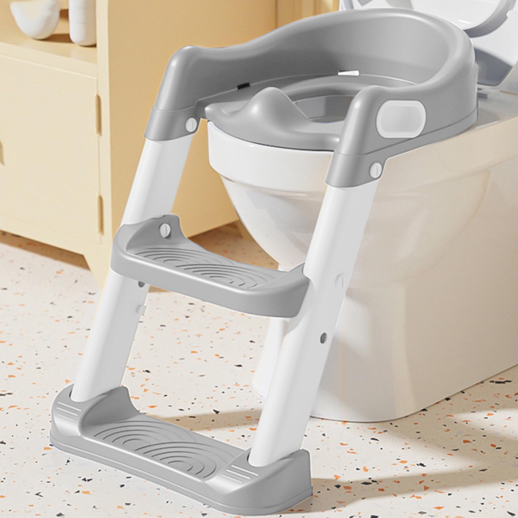 Almar Baby Adaptador WC para Niños con Escalera Reductor de Inodoro Asiento WC de Niños con Escalera Antideslizante Plegable con Cojín Gris
