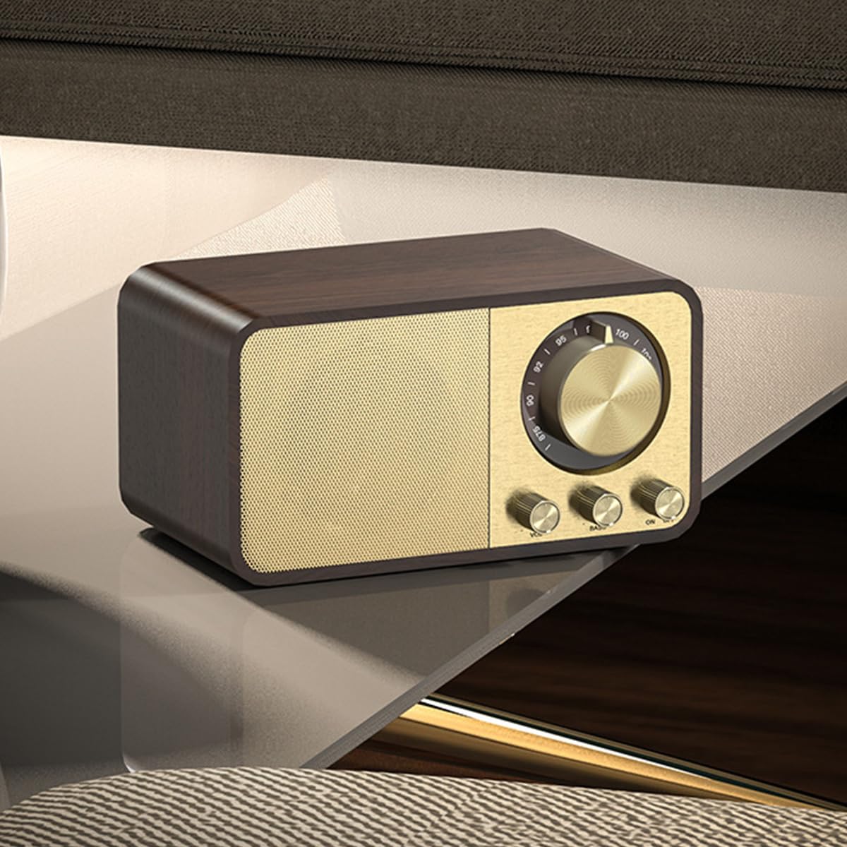 Radio Bluetooth Rétro, Design Grain De Bois, Haut-Parleur Rétro 5 W, Batterie 1800 MAh, Carte AUX/USB/TF, Radio FM pour Cuisine, Chambre, Bureau