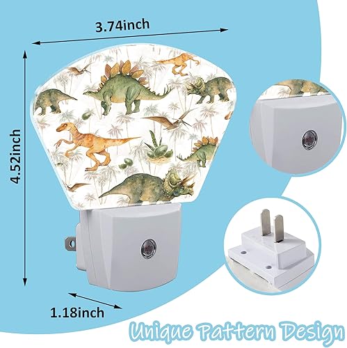 Miniatura 3 de Luz nocturna de acuarela de dinosaurio enchufable LED con sensor de atardecer a amanecer, lámpara de noche suave, adecuada para el hogar,