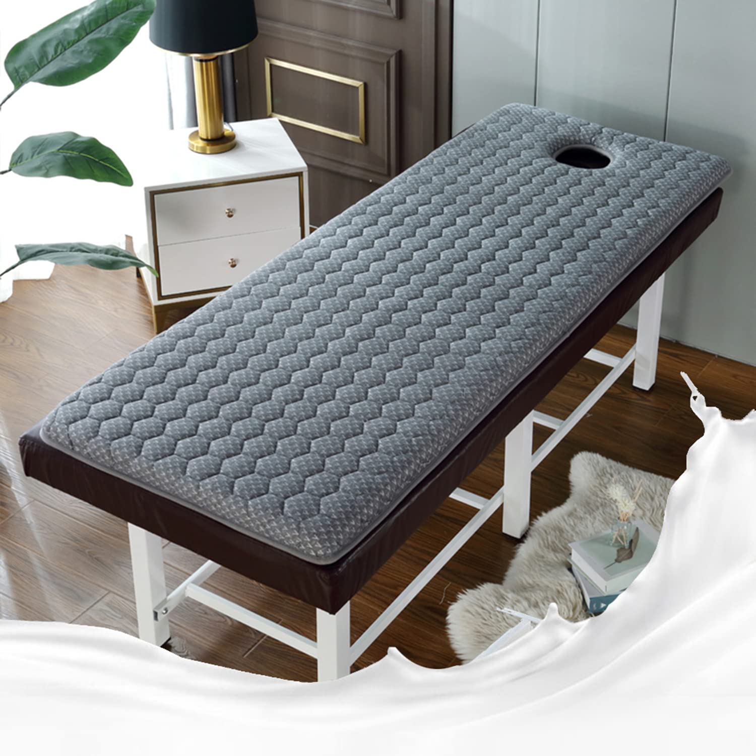 60 x 190 cm okrągły stół z pianki memory materac z otworem do oddychania, antypoślizgowy pokrowiec spa, idealny do zabiegów kosmetycznych i wellness
