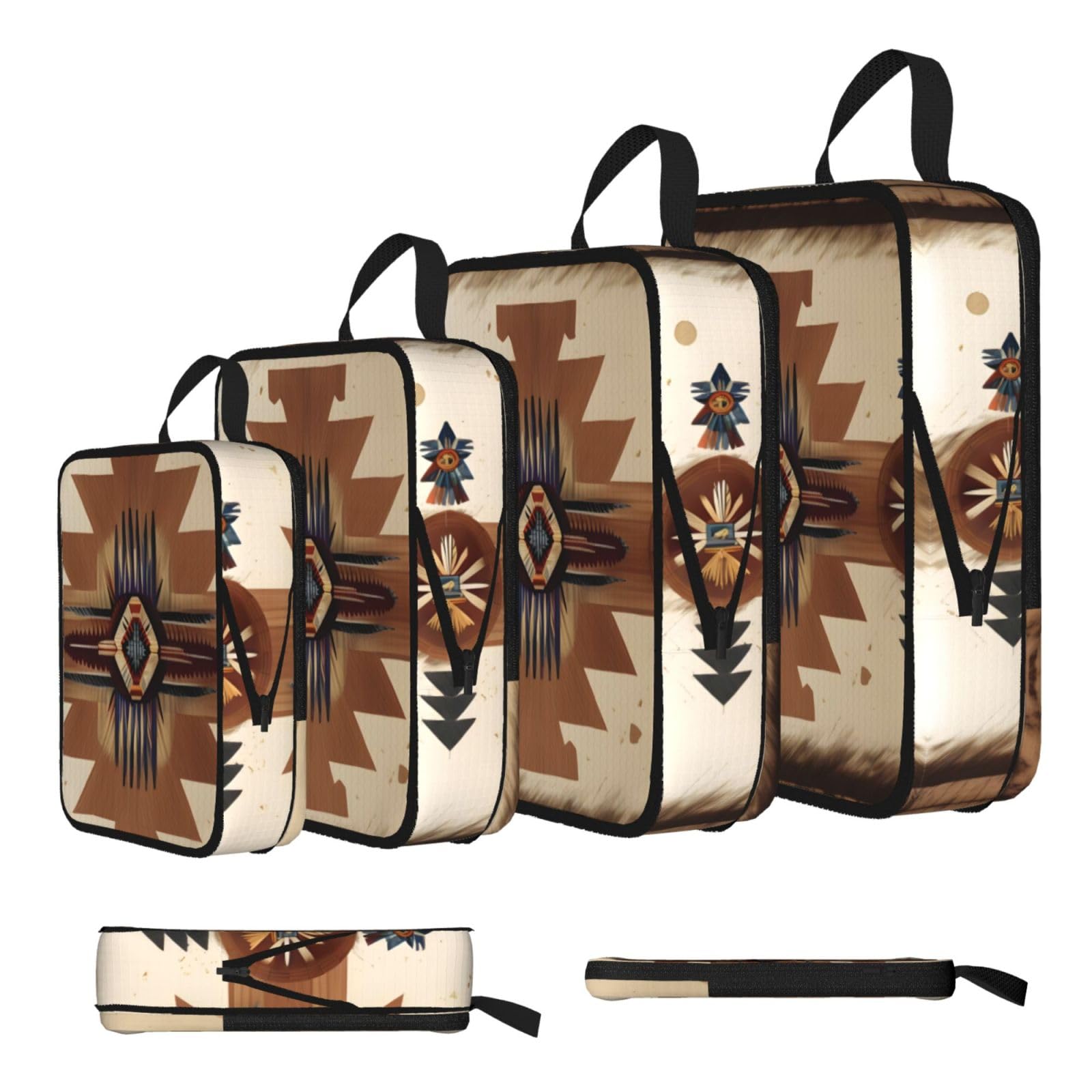 Sxzvvbn Black Native American Patterns Compression Packing Cubes 4 Piece Set