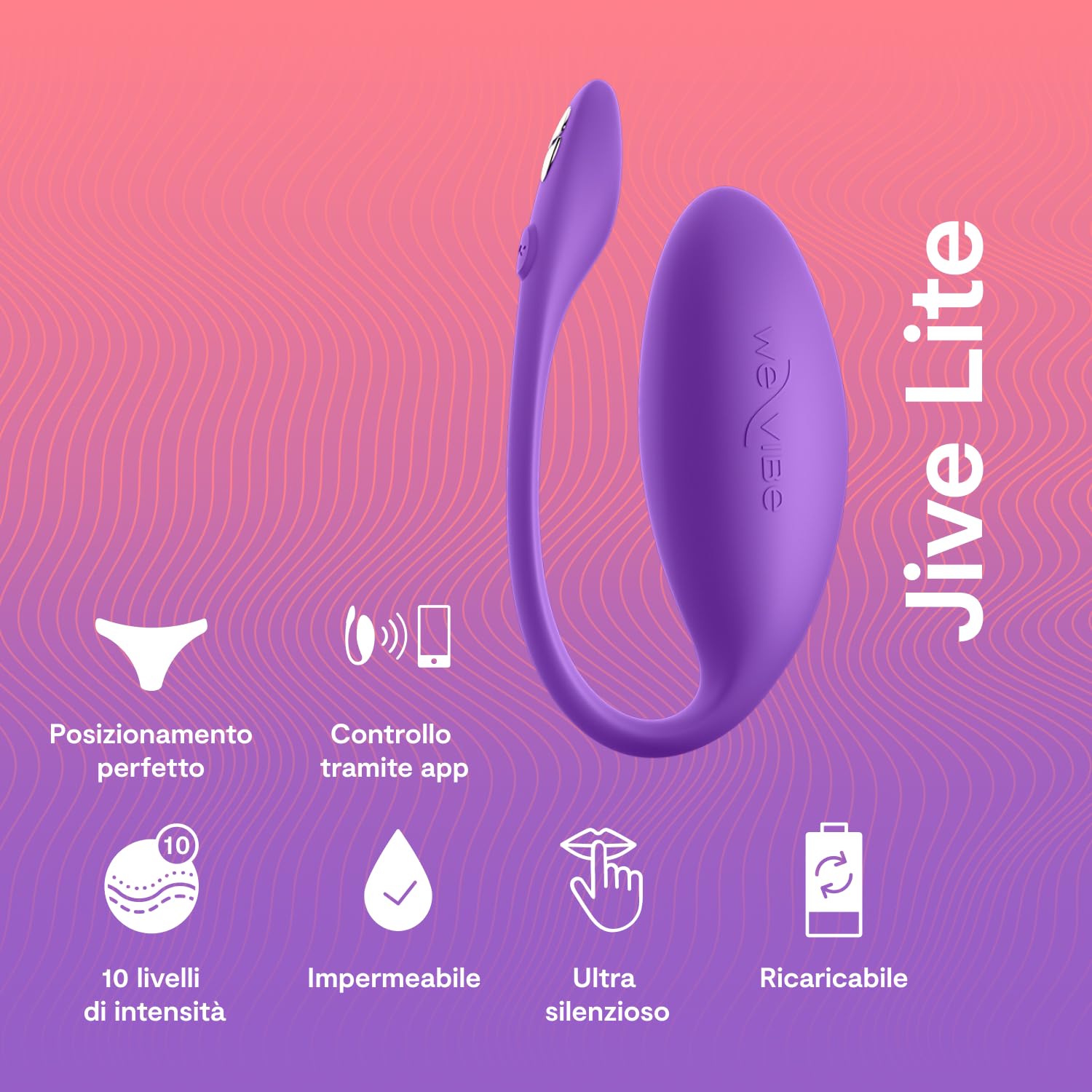 We-Vibe Jive Lite Vibratore per il punto G indossabile - Uovo vibrante - Sex toy vibrante per adulti e coppie - Controllo tramite app - 10 livelli di intensità - Impermeabile - Viola