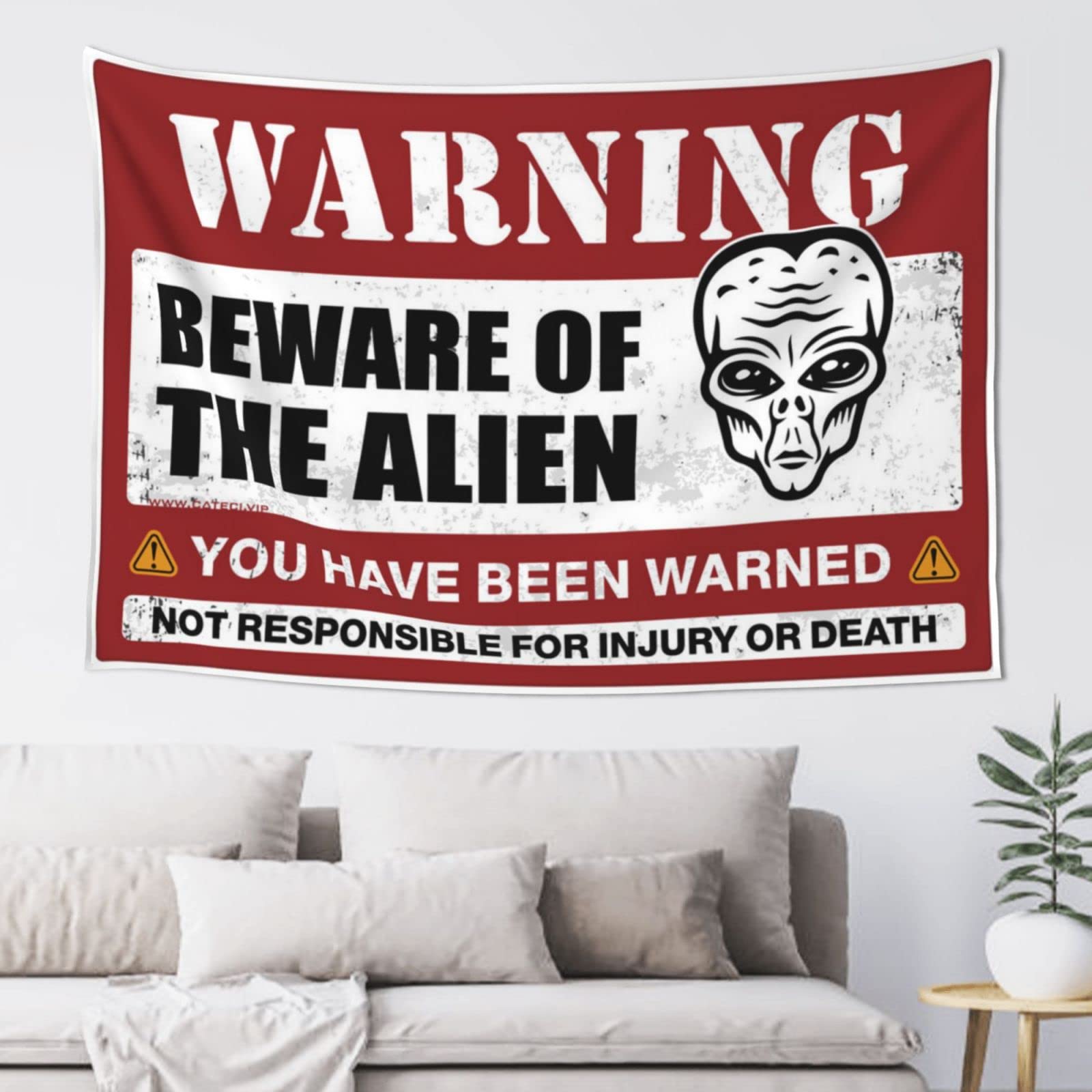 PRAVOXI Door Decorations For Bedroom Beware Of Alien Tapestry Beer Decor Man Cave Decor And Accessories(100X150CM)
