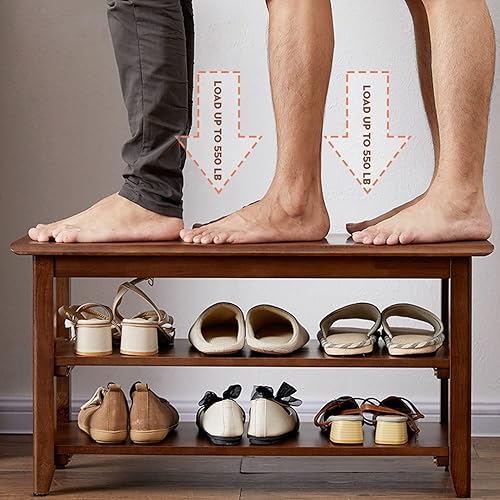 Miniatura 10 de Banco de almacenamiento de madera para zapatos, banco de entrada con 3 niveles de altura ajustable, zapatero para puertas delanteras para pasillo,