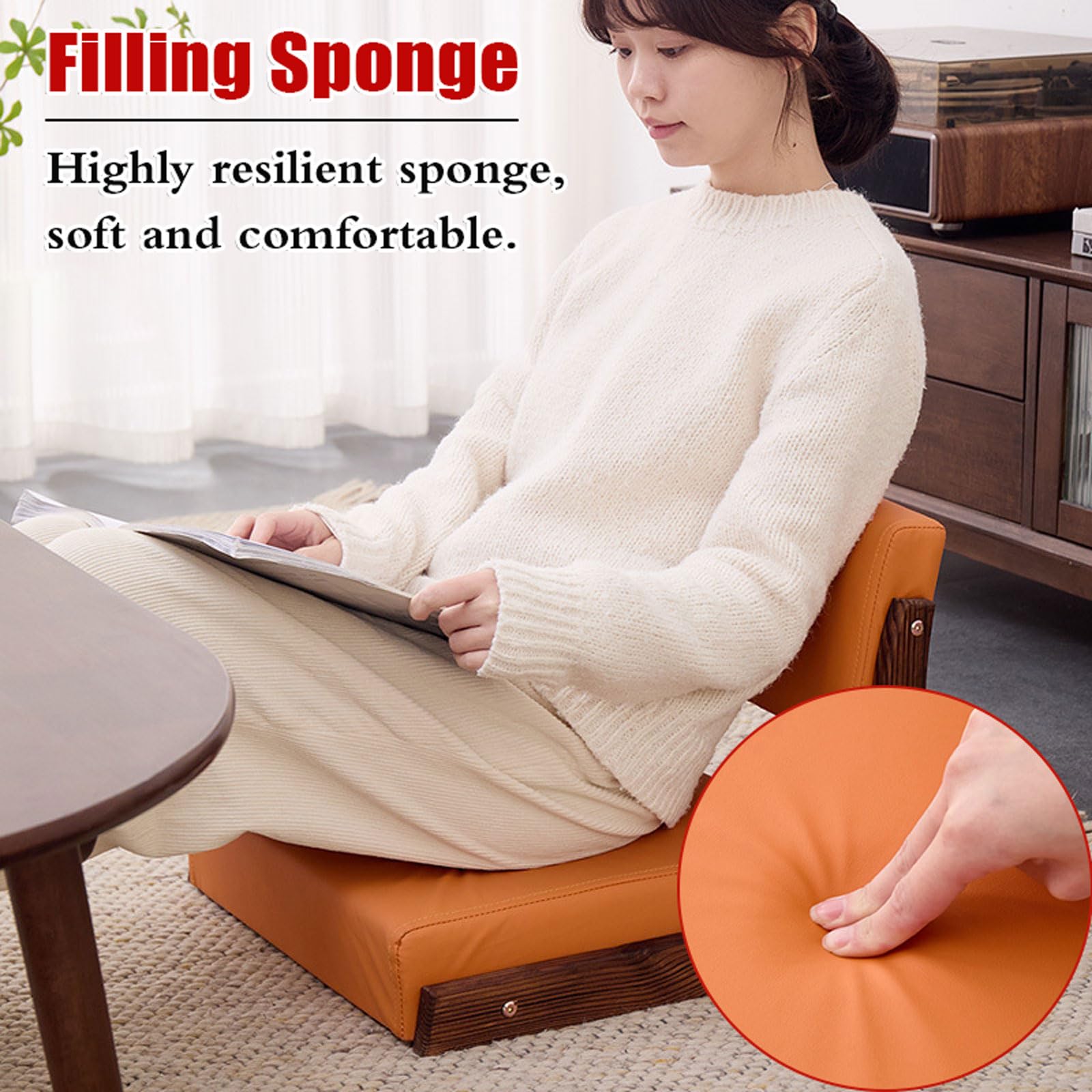 Silla de asiento de estilo japonés, silla tatami de madera sin patas con respaldo, silla japonesa sin patas, silla de respaldo perezoso con ventana de bahía para el hogar, resiste la deformación, para