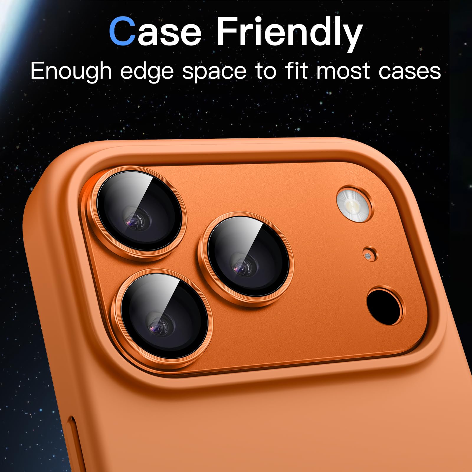 JETech Protecteur d'Objectif de Caméra pour iPhone 17 Pro Max 6,9 Pouces, Couverture Complète en Verre Trempé 9H Anneau, Plaque Métallique Mat, Compatible avec la Coque, Lot de 1 (Orange)