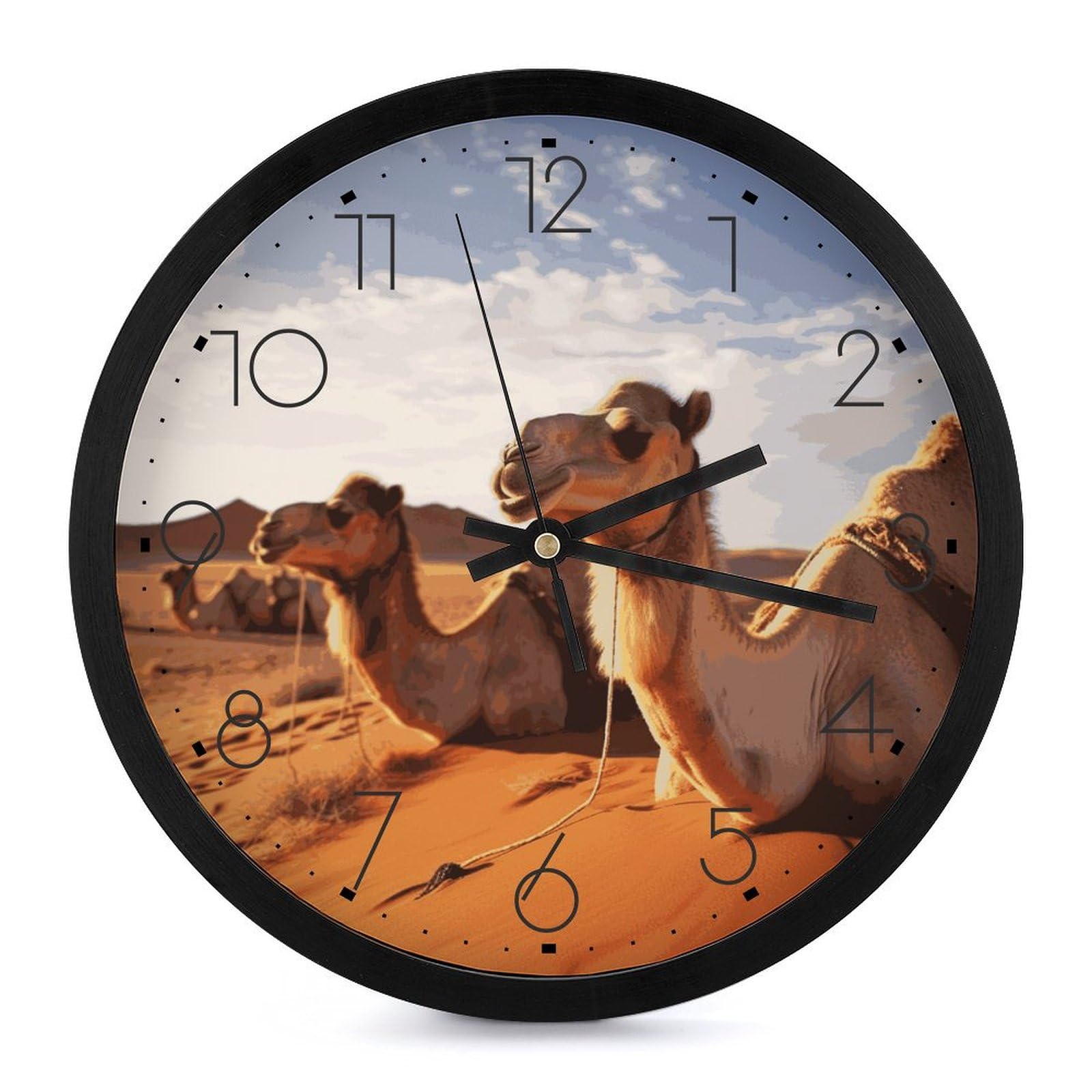 Grande horloge murale numérique à piles motif chameaux pour salon