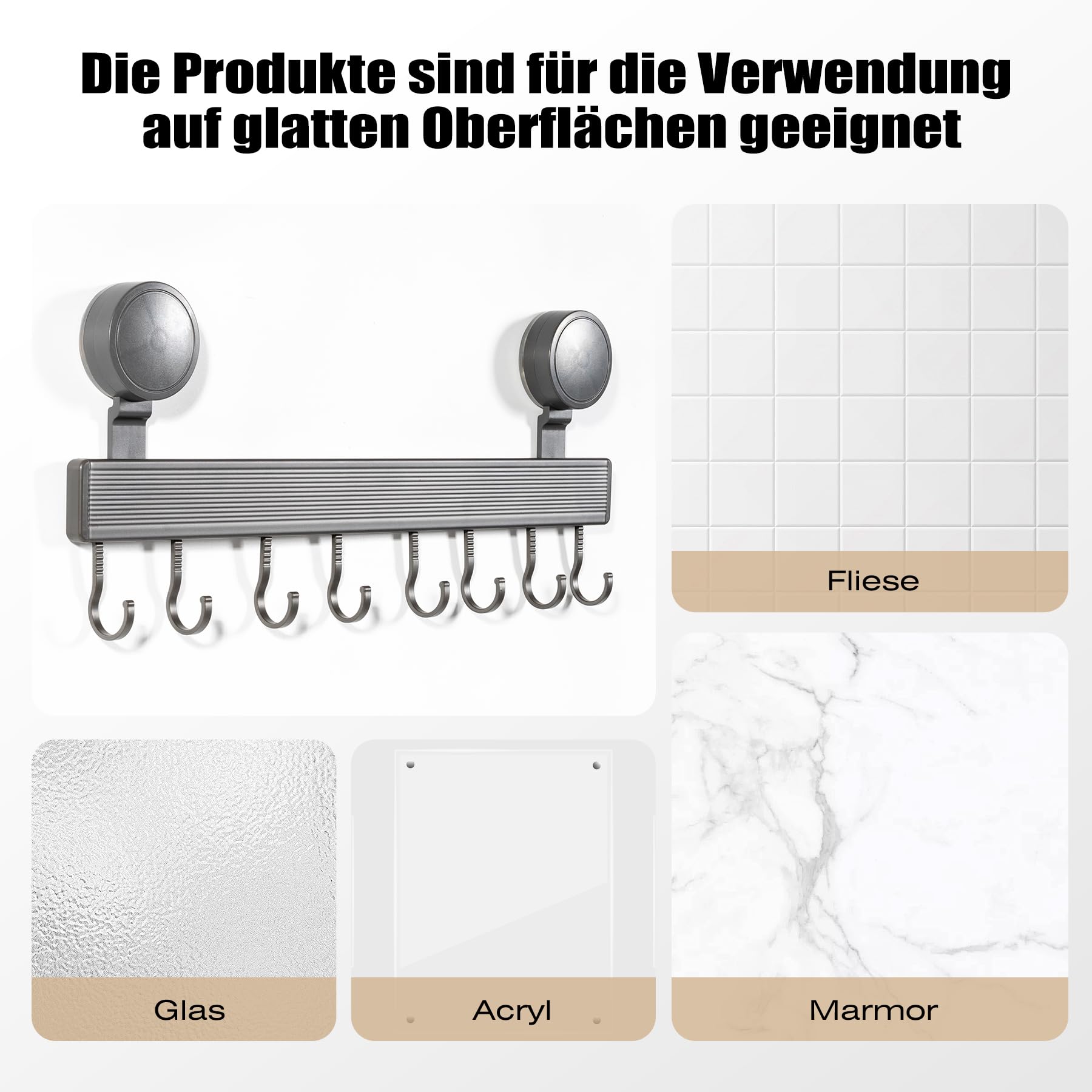 Porta Utensili Da Cucina Con Ventosa - 8 Ganci Regolabili Senza Foratura - Supporta Fino A 20KG - Per Cucina E Bagno - Foto 12