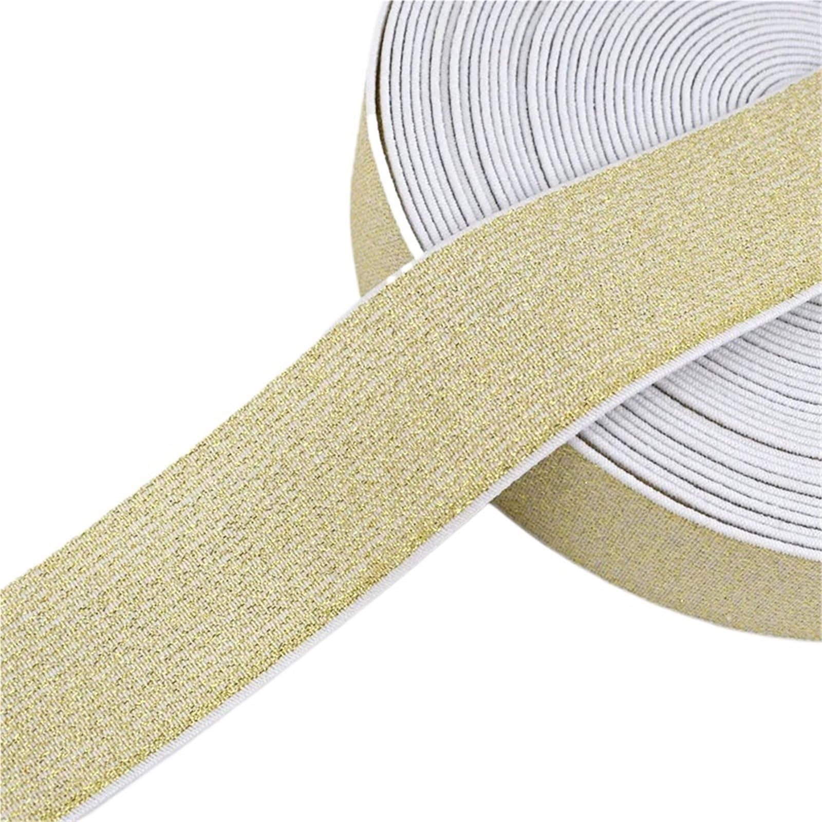 Cinta EláStica Costura 5/10M 10-50mm Banda Elástica Nailon | Bolso abrigo cinta de goma brillante pretina vestido cinturón accesorio de costura(WhiteGold,10Meters,50mm)