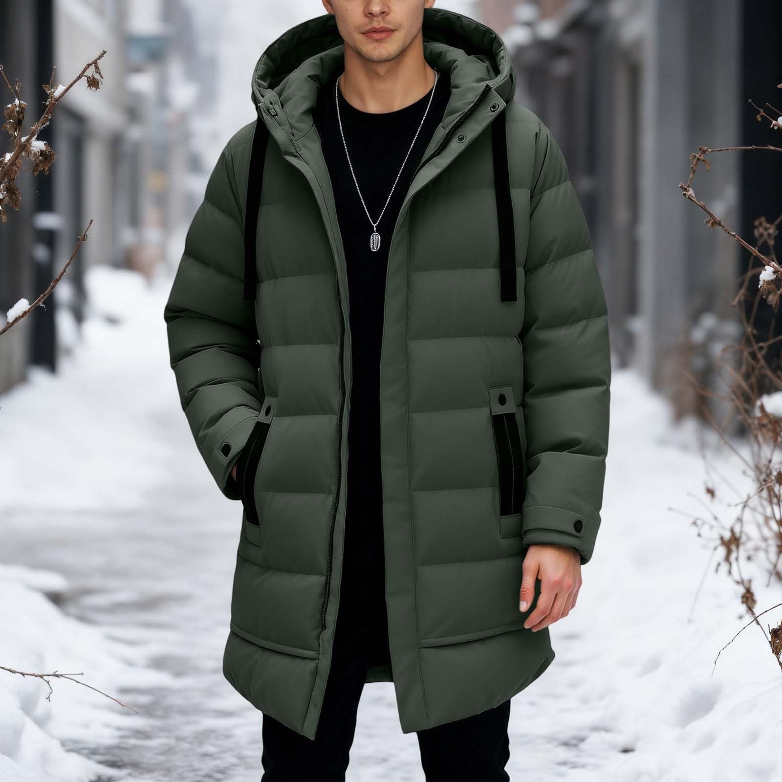 Płaszcz zimowy, męski, długa, pikowana kurtka z kapturem, wiatroszczelna, zimowa parka, męska kurtka z zamkiem błyskawicznym, kurtka narciarska, snowboard, kurtka puchowa, ciepła podszewka