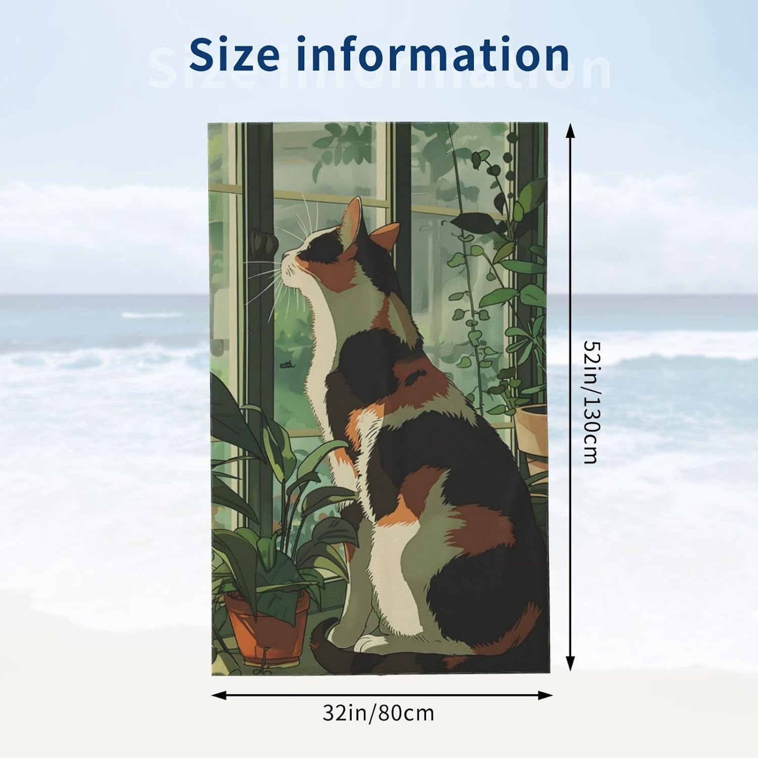 Calico Cat Beach Towel 31inx51in, Garden Sand-Free Microfiber Bath Towel Ultra Soft Quick Dry Pool Towel Absorbent Towel Lightweight Towel for Swimming Bathroom Decor image 3