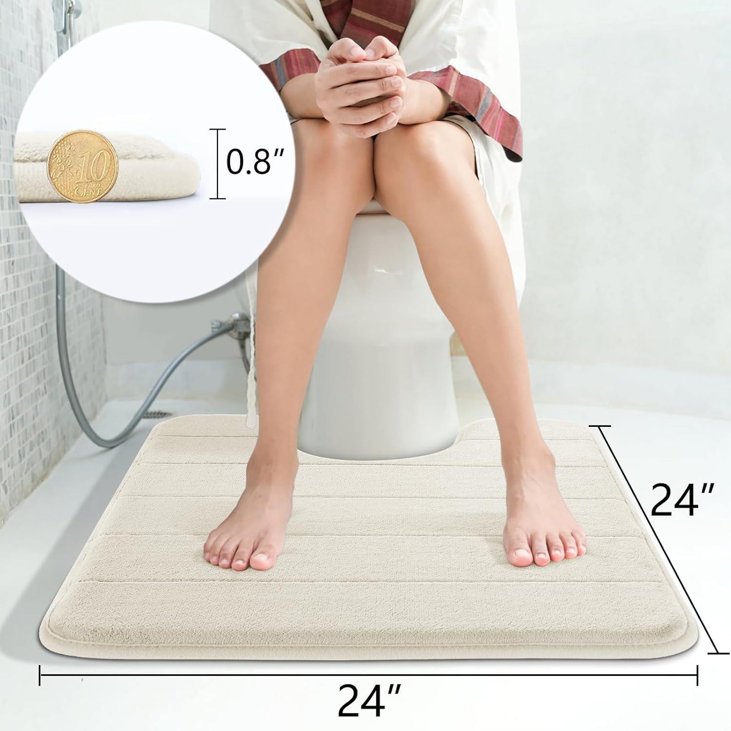 yimobra memory foam toilet bath mat u-shaped, soft and comfortable, super water absorption, non-slip, thick, machine wash and easier to dry for bathroom commode contour rug, 24 x 24 inches, cream cream 24" x 24"