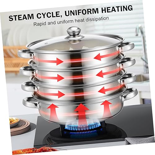 Miniatura 9 de DOITOOL Olla de vapor de acero inoxidable, olla de cocción de vapor de 4 niveles, sopa de vapor con tapa, utensilios de cocina de vapor