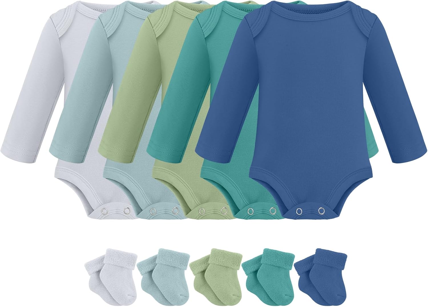 Glitopper 5 Pack Preemie Long Sleeve Bodysuit Preemie Layette Set Bodysuit Socks Set for Boys Girls NICU Gift