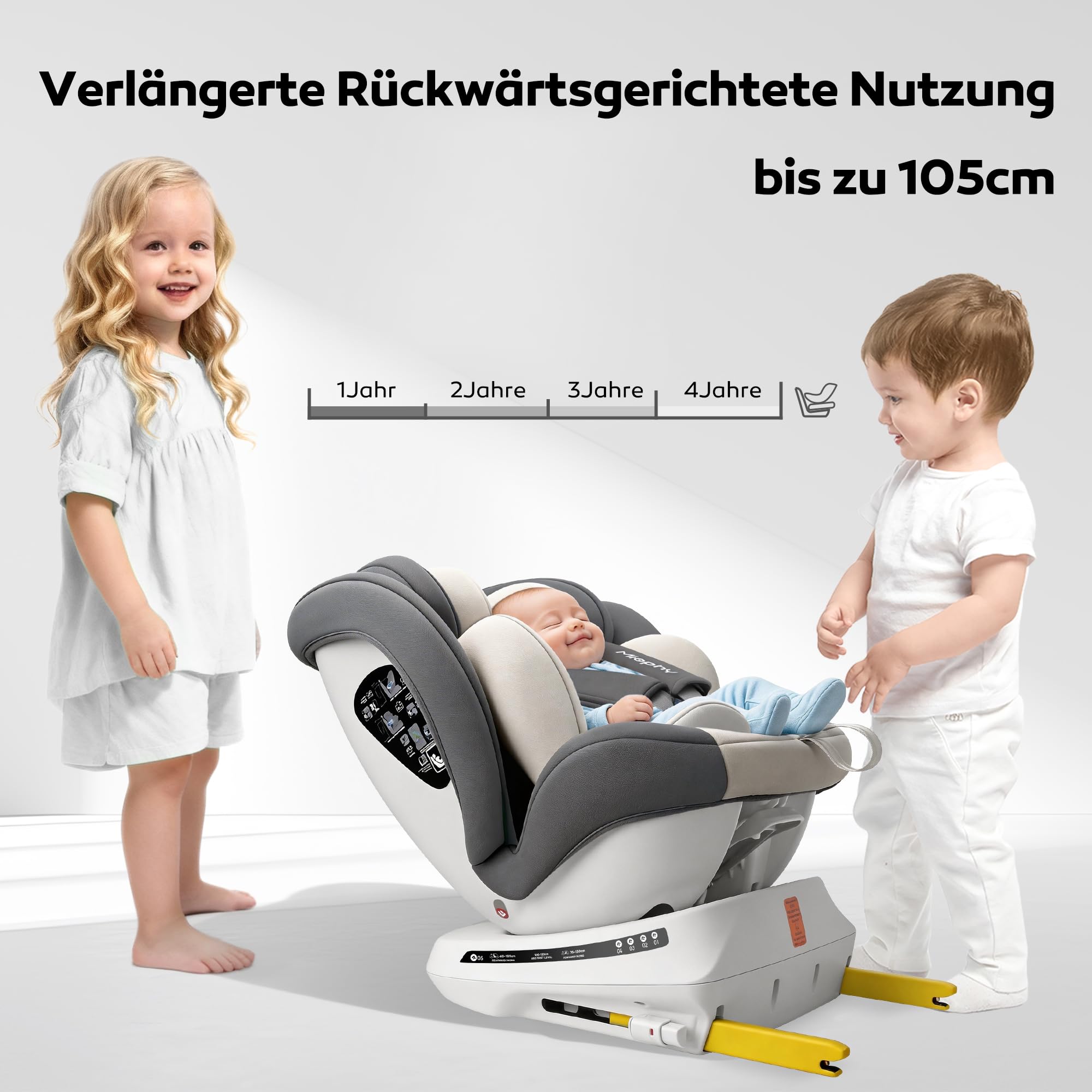 I-Size 360°drehbar Kindersitz, Gruppe 0+1/2/3, 0-12 Jahre, 40-150 cm, Baby Autositz mit isofix, ECE R129/04