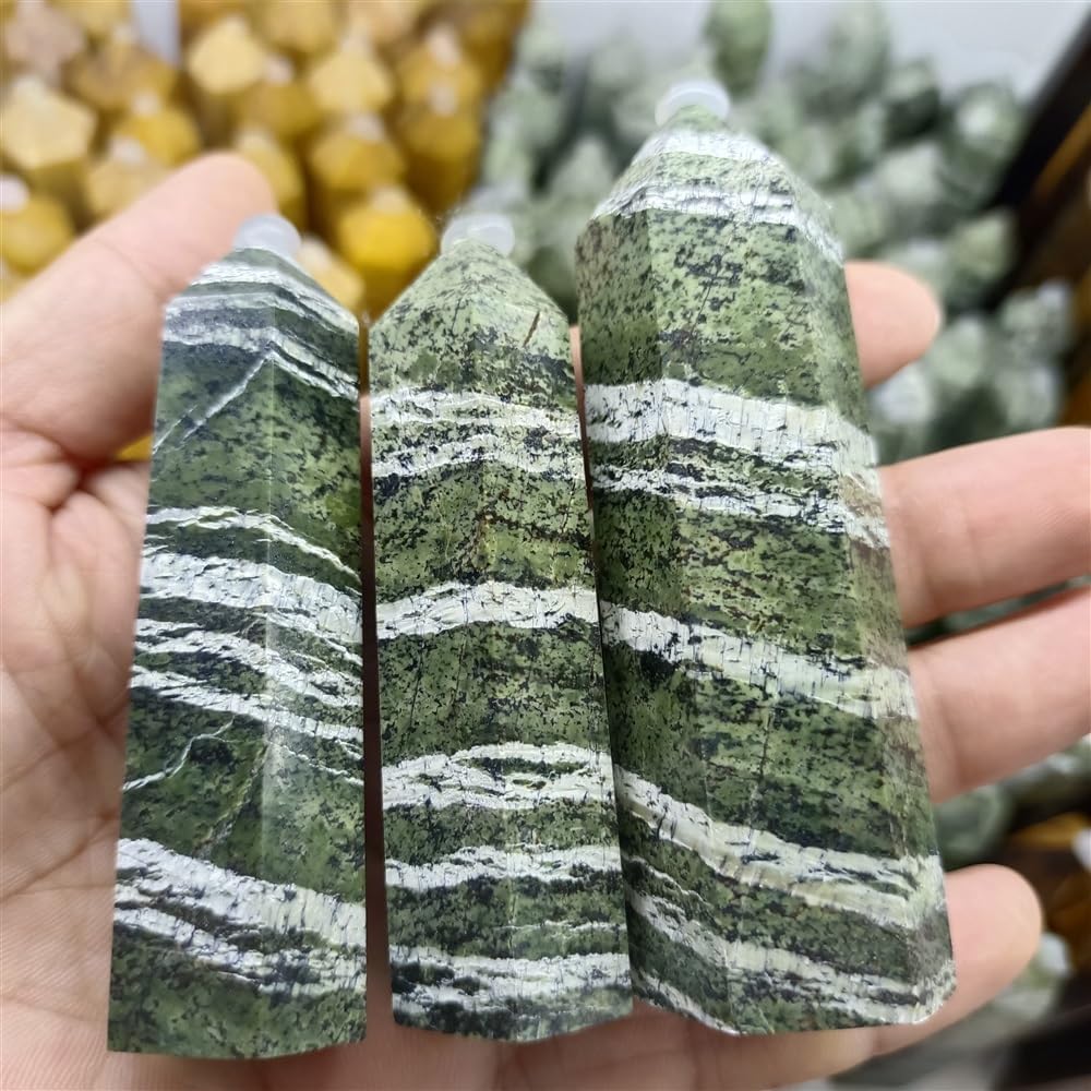 KatLin Natural Green Zebra Stone Small Crystal Column Energy ore Home Office Decoration Crafts Gift Ornaments Ornaments (Size : 1pc)