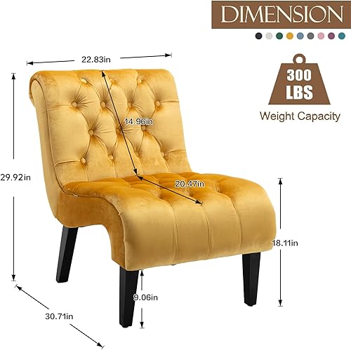 Miniatura 9 de KINFFICT Sillón decorativo de terciopelo para sala de estar, silla de ocio moderna con respaldo copetudo, silla auxiliar sin brazos para interiores,