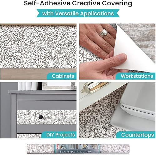 Miniatura 4 de Con-Tact Brand Cubierta creativa, forro autoadhesivo para estantes, rollo de vinilo multiusos, fácil de usar y aplicar, 18 x 16 pies, color gris