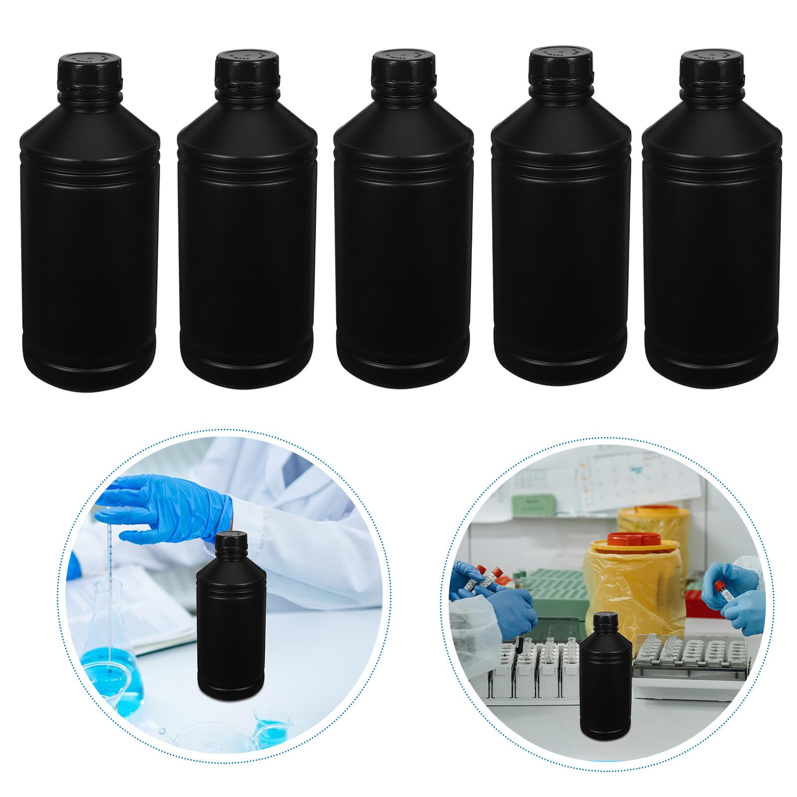 8 Bottiglie Chimiche in Hdpe 1000ml Nere con Coperchi Sigillati, Contenitori da Laboratorio per Reagenti, Antiriflesso e Resistenti a Acidi per Uso Scientifico e Industriale