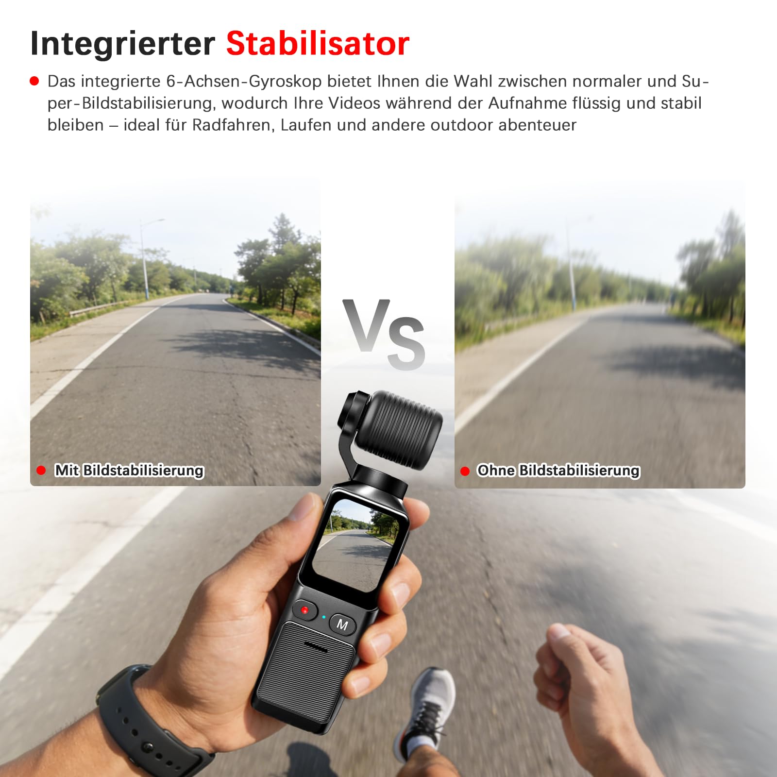 4K Mini Vlogging Camera Action Cam, Mini Pocket Vlog Kamera Live Übertragung Handy mit 32GB SD Karte, Tragbar Bildstabilisator Aktion Kamera mit Touchscreen und Langer Akkulaufzeit