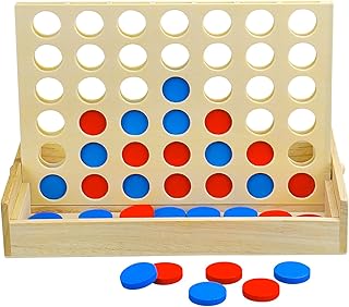 4 in a Row Wooden Connect Board Game, Foldable Line up 4 Game, Classic Strategy Family Fun Toy, Wood Connect Game for Kids and Adults (Travel Size)