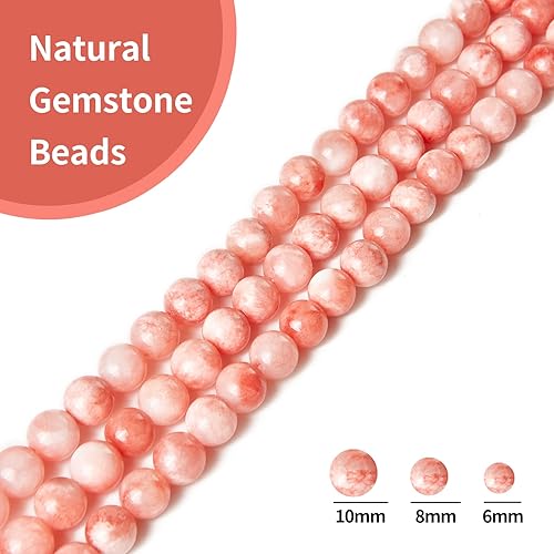 Miniatura 4 de 60 piezas de cuentas de jade rosa y blanco natural de 6 mm, cuentas de piedras preciosas redondas sueltas para hacer joyas