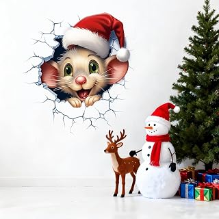 3D Christmas Santa Wall Stickers Creative Santa Claus Wall Decals Large Reindeer Snowman Penguin Window Refrigerator Stickers Decor Christmas Door Stickers for Xmas Home Party Ornament (Mouse 2)