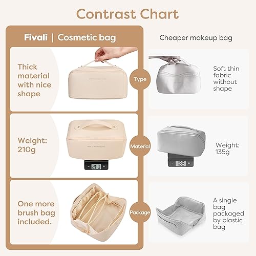 Miniatura 7 de Bolsa de maquillaje de viaje de gran capacidad bolsas de cosméticos portátiles para mujeres, bolsa de maquillaje plana abierta con asa y divisor